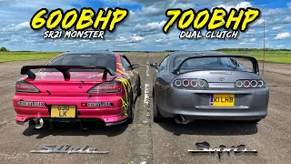 JDM SAVAGES.. 700HP DCT TOYOTA SUPRA vs 600HP NISSAN S15