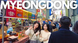 SEOUL KOREA - SPRING in Myeongdong Shopping & Street Food Area 🌸