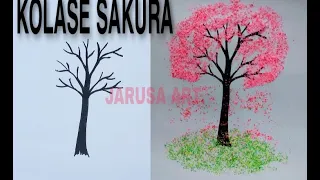 Cara membuat kolase pohon sakura dari kertas origami //cherry blossoms// bunga sakura