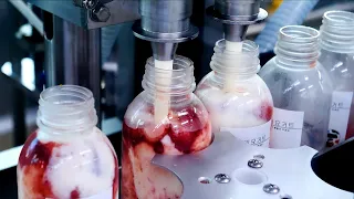 So fresh! Making amazing strawberry yogurt at milk factory - Korean street food