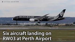 Six aircraft landing on RW03 at Perth Airport, June 2017.