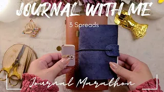ASMR Aesthetic Vintage Journaling | 1 Video 3 Journals - Blue, Purple & Orange | Journal Marathon