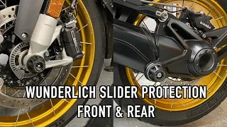 How to install the Wunderlich front fork and rear swing arm slider protection, for the BMW R1250GS.
