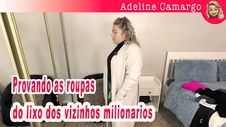 Provando as roupas do lixo da vizinhança, coisas novas com etiqueta