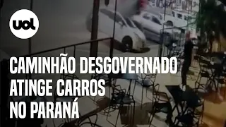 Caminhão desgovernado atinge carros no Paraná; veja vídeo