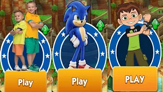 Sonic Dash vs Ben 10 Up to Speed vs Vlad and Niki Run - All Characters Unlocked and Fully Upgraded
