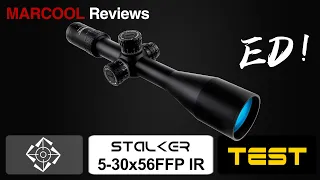 Stalker ED 34mm 5-30x56FFP IR zero stop budget scope for long range