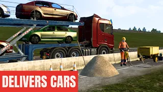 Auto transporter delivers cars in the rain - Euro Truck Simulator 2