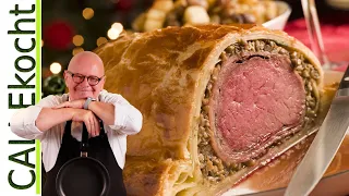 Rinderfilet Wellington. Lecker & rosa gebraten im Blätterteig. Rezept