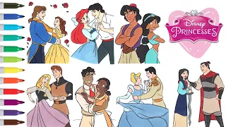 DISNEY PRINCESS Couples Coloring Book Compilation | Ariel, Aurora, Tiana, Cinderella, Belle, Jasmine