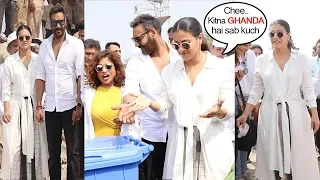 Kajol Shows ATTITUDE While Picking Up Garbage On Beach And Throwing it In Dustbin With Ajay Devgan