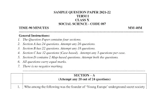 Social Science Official Sample Paper for Term 1 Class 10