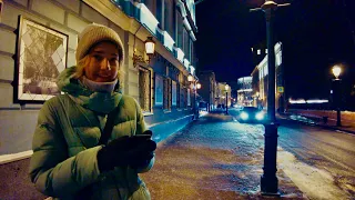 I met a Girl 👧 Night Wandering around Moscow Center. Moscow Walk, 4K