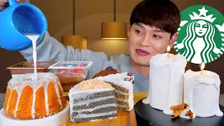 ASMR 양초케이크🕯️초코딸기 티라미수 촉촉 초코 생크림 케이크 우유 부어 먹방~! Candle Cakes With Choco Strawberry Tiramisu MuKBang!
