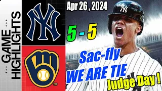 New York Yankees vs Brewers [Highlights] April 26, 2024 | Yankees come back! Leadoff double