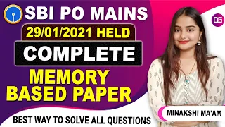 SBI PO Mains 2021 Memory Based Paper | Complete Solution | Held on 29/01/2021 | By Minakshi Ma'am