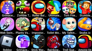 Plants Vs Zombies 2,My Talking Hal,Toilet Monster,Stumble Guys,StickWar,Roblox,Grimace Monster DOP