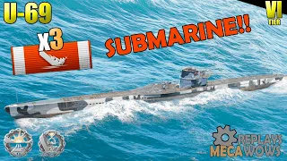 SUBMARINE U-69 3 Kills & 61k Damage | World of Warships Gameplay 4k