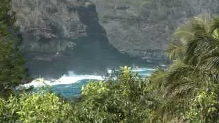 nice view from Kahakuloa of Pacific ocean waves crashing on north Maui, HI coast