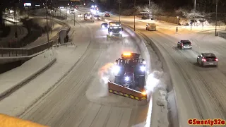 4K| Massey Ferguson S7719, Scania G410 Plow Truck & John Deere 6215R Clearing Snow On The Highway