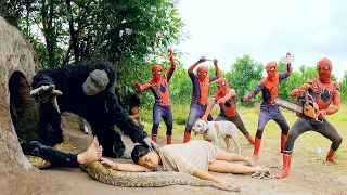 Pro 5 Superhero Team | Spiderman and Pitbull Save The Girl From Giant Python and Monster King Kong