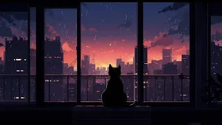 Cat with rain 🌧️ Fall Night Lofi To Make You Stop Overthinking And Relax 🌧️ Chillhop Radio Beat