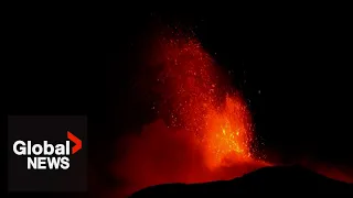 Mount Etna volcano eruptions illuminate night sky in Italy