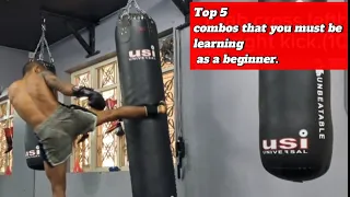 Top 5 combos that you must be learning as a beginner🔥#muaythai #kickboxing #combos