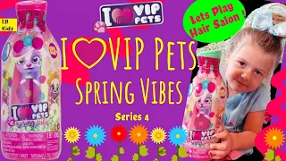 I love VIP Pets Spring Vibes - Series 4 surprise unboxing. Pretend play hair salon .