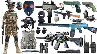 Unpacked special police weapon toy gun set, UZI submachine gun, M416 rifle, Thomson submachine gun