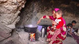 Shepherd Mother Cave Life and Cooking with 4 Children