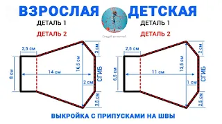 Маска защитная  взрослая и детская своими руками. Маска многоразовая, защитная. Лучшая выкройка.