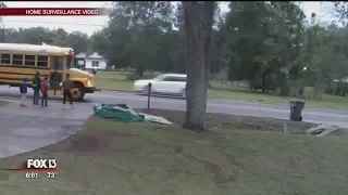 Drivers blow past stopped school bus