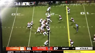 Clemson fails to convert a 4th down VS NC STATE overtime