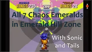 Sonic the Hedgehog 2 (Sega Genesis) All 7 Chaos Emeralds in Emerald Hill Zone - Sonic & Tails