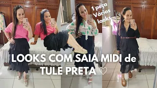 SAIA MIDI DE TULE, como usar saia midi, 10 looks com saia midi