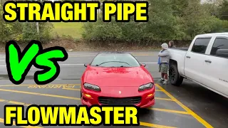 Chevy Camaro Z/28 5.7L V8: FLOWMASTER OUTLAW Vs STRAIGHT PIPES!