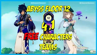 4.1 Spiral Abyss Floor 12 FULL CLEAR - Kaeya & Lisa with All Free Characters Only | Genshin Impact