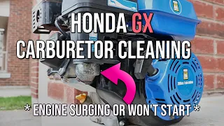 Honda GX Carburetor Cleaning, Surging or Won't Start Fix, GX160 GX180 GX200