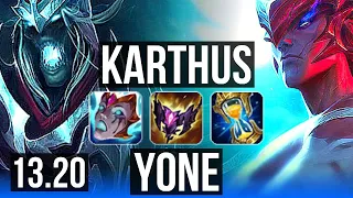 KARTHUS vs YONE (MID) | 3.0M mastery, 7 solo kills, 300+ games, Dominating | KR Diamond | 13.20