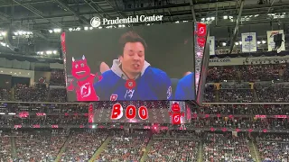 NJ Devils NY Rangers Game 7 Jimmy Fallon SUCKS In Arena Video