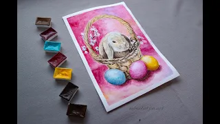 How to Paint Watercolour Easter Bunny 🐰🥚🥚🥚
