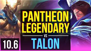 PANTHEON vs TALON (MID) | 2 early solo kills, Legendary, KDA 15/5/13 | EUW Master | v10.6