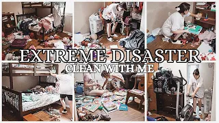 DISASTER & EXTREMELY MESSY CLEAN WITH ME | CLEANING & DECLUTTERING MY KIDS ROOM #cleaningmotivation