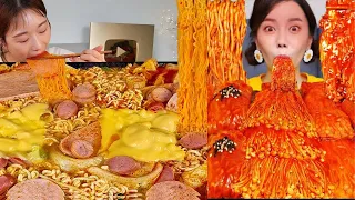 [Mukbang ASMR] Best Combo 🔥 Buldak Wrap & Enoki Mushroom Rice Paper Wrap Recipe Eatingshow