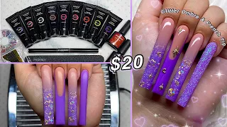 TRYING A HUGE $20 POLYGEL KIT FROM AMAZON! PURPLE GLITTER POLYGEL NAILS✨ | Nail Tutorial