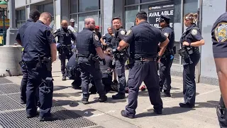 Cops TASER and ARREST Violent Person Near Subway Station Entrance in East Harlem - NYC