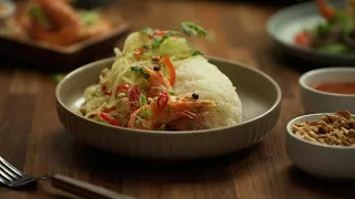 Crispy and Wok-Seared Softshell Shrimp with Sticky Rice and Green Papaya Salad | Emeril Lagasse