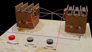 Реверсивная схема подключения магнитного пускателя, контактора: оперативная цепь управления.