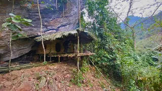 Solo Bushcraft: Build a bushcraft house under giant cliffs. 300 days survival in the forest - P.2